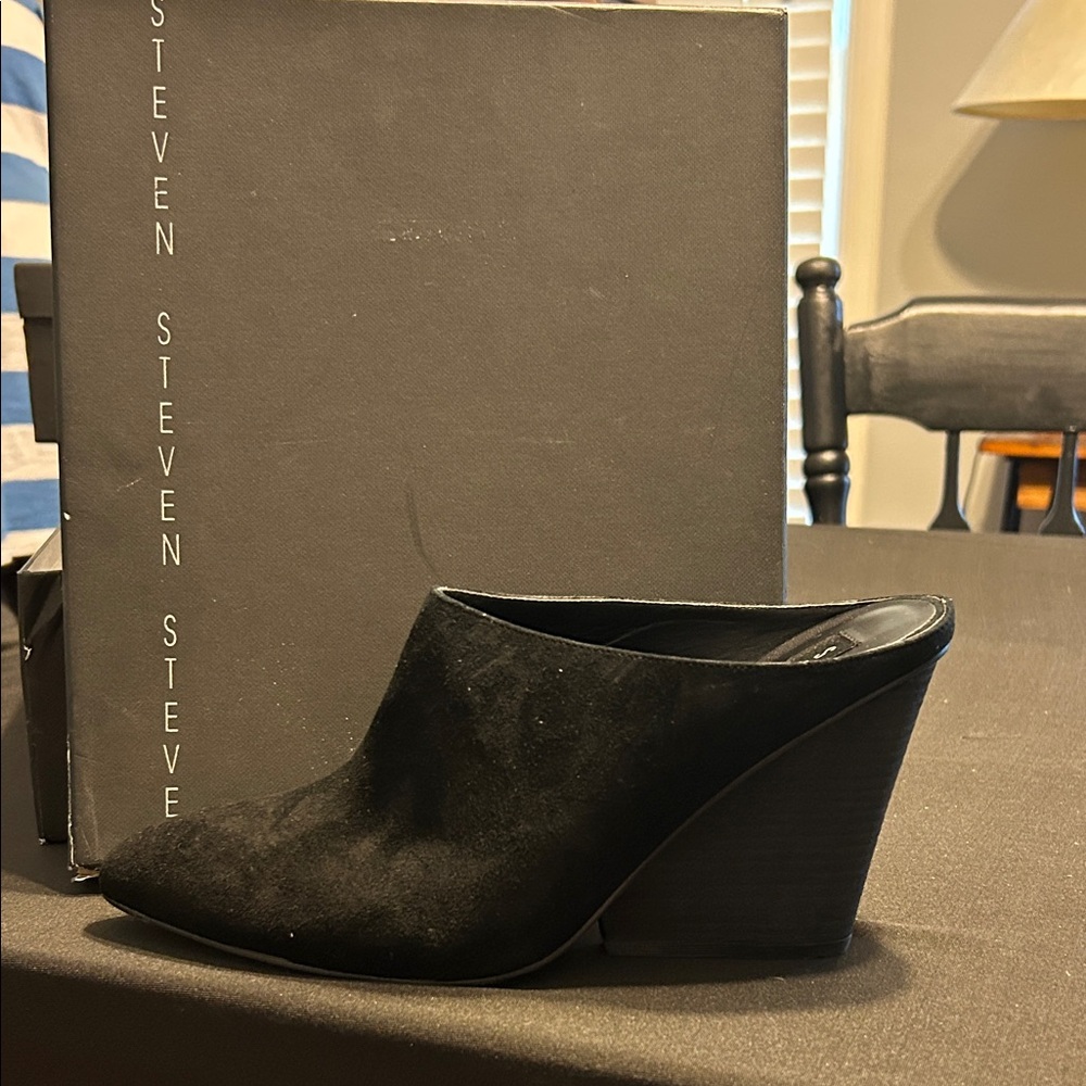 Steven By Steve Madden Black Wedge Mules